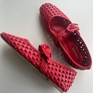 Larroude Red Woven Flats